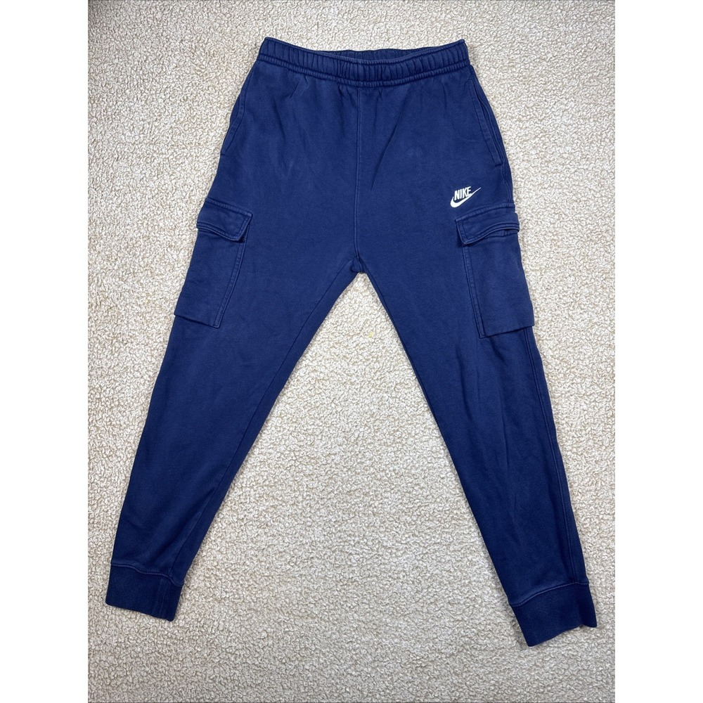 Nike Sweatpants Mens Small Navy Blue Club Fleece Cargo Pocket Joggers CD3129-410